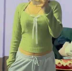 Green Knit Top with Bow