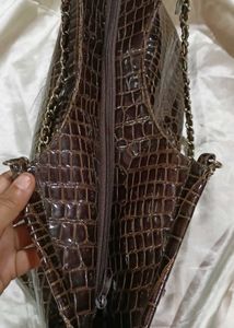 Crocodile Embossed Tote with Chain Straps