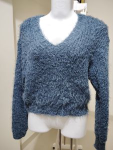 Blue Fuzzy V-Neck Sweater