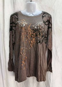 Brown Printed Long Sleeve Top
