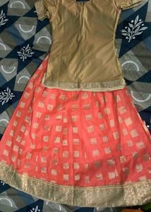 Peach &amp; Gold Lehenga Set