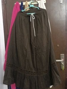 Brown Ruffle Trim Maxi Skirt