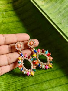 Sparkling Sunburst Statement Earrings – Multicolor