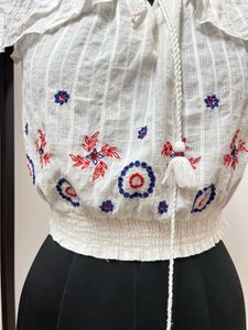White Embroidered Crop Top