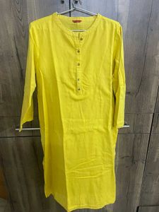 W - Yellow Linen Kurta