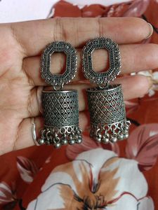 Oxidized Silver Jhumka Earrings