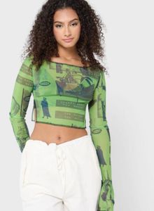 Green Printed Mesh Top