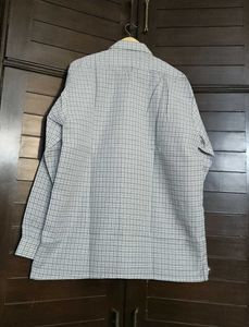 Men Checked Poly Viscose Off White Shirt