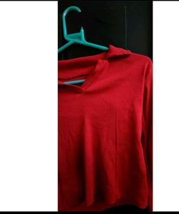 Full sleeves collar crop top V neck