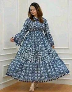 Floral Print Anarkali With Pompom