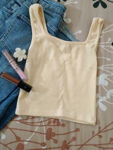 Beige Ribbed Sleeveless Tank Top – Basic Essential