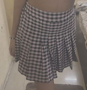 y2k pink&amp;black pleated skirt
