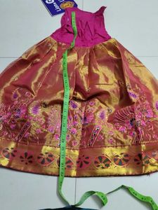 Pink &amp; Gold pattu pavadai set..