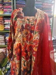 Floral Print Anarkali Suit with Dupatta
