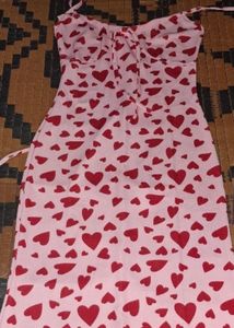 Pink Heart Print Midi Dress