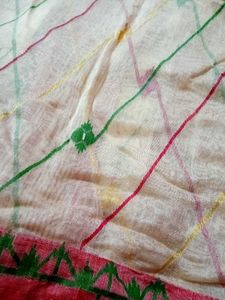 White Maslin Saree with Colorful Detailed