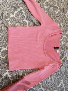 Pink Ribbed Long Sleeve Top
