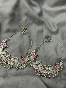 Silver Peacock Hoop Earrings