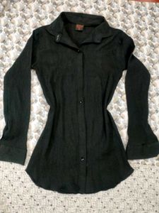 Black Semi Sheer Fitted Georgette Y2K Shirt