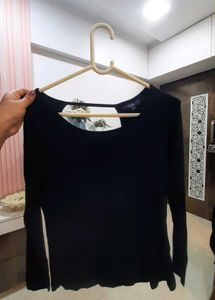 Black Open Back Long Sleeve Top