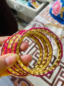 Stone Pink Bangles Set
