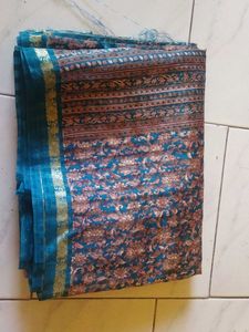 Vintage Teal Floral Saree