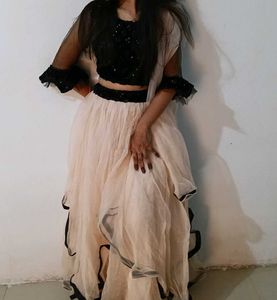 Elegant Black &amp; Peach Lehenga Choli