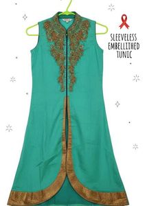 Sleeveless Embellished Tunic With Navy blue a line