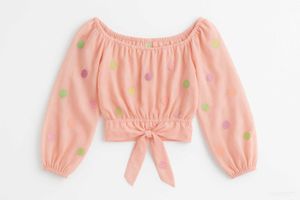 Blush Pink Polka Dot Tie-Up Crop Top