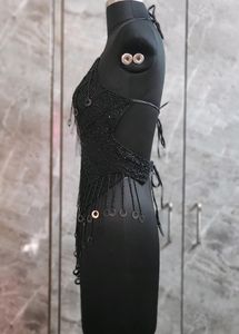 Black Hand Embroidered With Fringes Butterfly Top