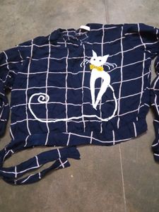 Vintage Cat Print Tie-Waist Top