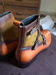 NEW Genuine Leather Monk Boots Chelsea Patina