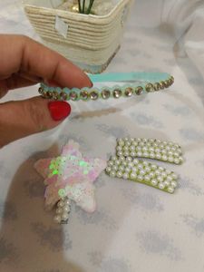Combo Pack Of 2 White Hair clips & Hairband