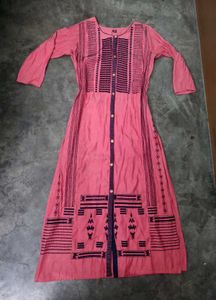 Pink Printed Kurta with Thread work