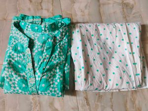 Green &amp; White Printed Fabric