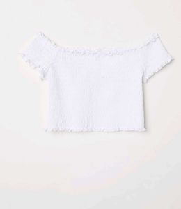White Shirred Crop Top