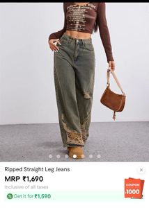 Ripped Straight Leg Jeans
