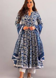 Floral Anarkali Suit Set With Pants And Dupatta