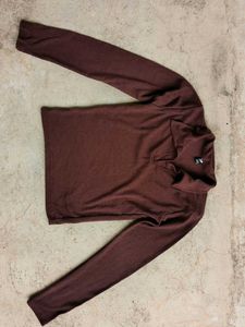 Brown Collar Ribbed Top