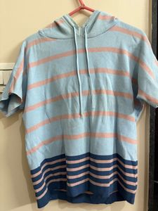 Striped Short Sleeve Hoodie