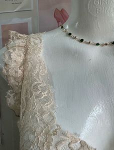 Peachy Lace Top With Ruffles Sleeve Details
