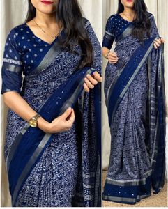 Ethnic Printed Saree With Attached Blouse Piece