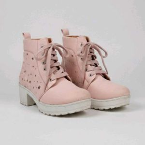 Pink Lace-up Ankle Boots