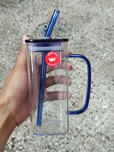 Shine Max Glass Mug with Lid & Straw
