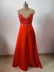 Elegant Red Lace Bodice Gown