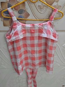 Pink Gingham Tie-Front Button Crop Top