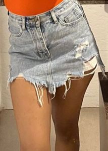 Distressed Denim Mini Skirt