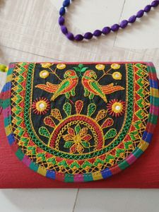 Embroidered Bird Clutch Purse