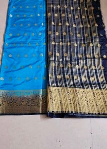 Elegant Blue &amp; Gold Saree