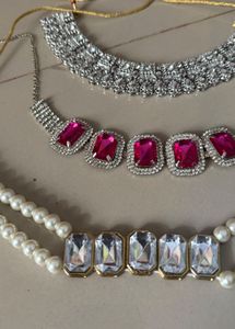 Necklace Set - Silver, Pink, and Pearl Moti🦋🩷